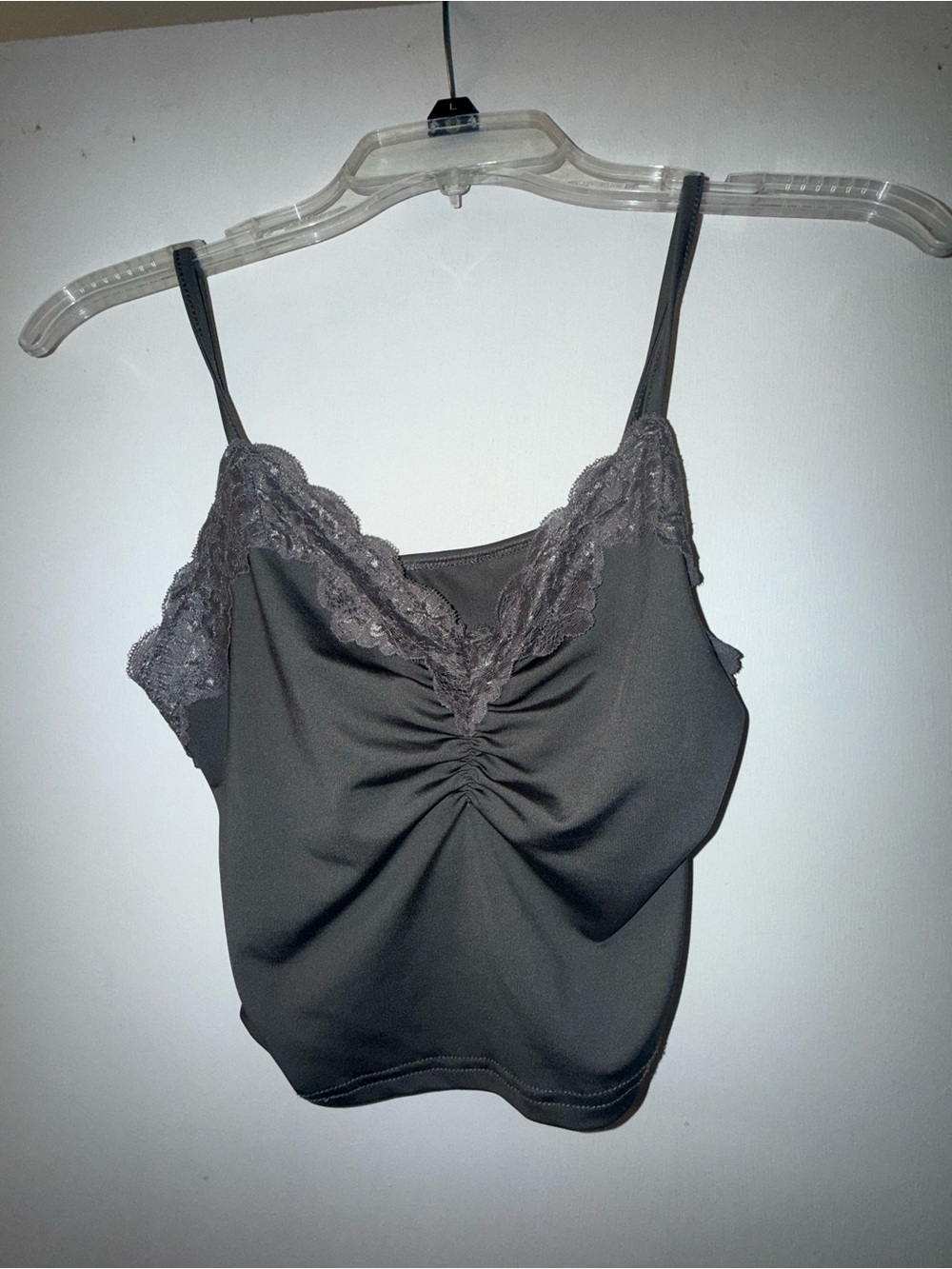Charcoal gray  Lace Trim Ruched Cami Top